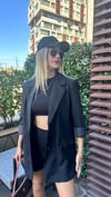 kadın oversize uzun çizgili blazer ceket