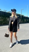 kadın oversize uzun çizgili blazer ceket