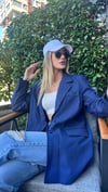 kadın oversize uzun çizgili blazer ceket