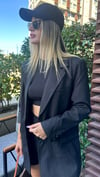 kadın oversize uzun çizgili blazer ceket