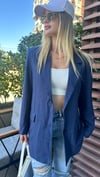 kadın oversize uzun çizgili blazer ceket