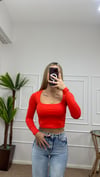 Kadın pamuklu kumaş kare yaka crop body