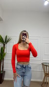 Kadın pamuklu kumaş kare yaka crop body