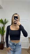 Kadın pamuklu kumaş kare yaka crop body