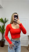 Kadın pamuklu kumaş kare yaka crop body