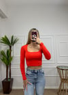 Kadın pamuklu kumaş kare yaka crop body