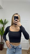 Kadın pamuklu kumaş kare yaka crop body