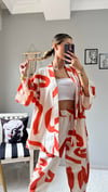 kadın renkli pantolon kimono takım