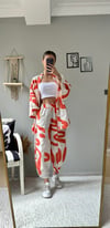 kadın renkli pantolon kimono takım