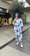 kadın renkli pantolon kimono takım