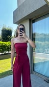 Kadın Sandy Kumaş Bordo Straplez Crop Pantolon Takım