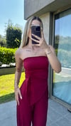Kadın Sandy Kumaş Bordo Straplez Crop Pantolon Takım