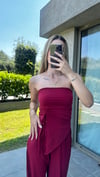 Kadın Sandy Kumaş Bordo Straplez Crop Pantolon Takım