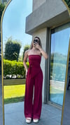 Kadın Sandy Kumaş Bordo Straplez Crop Pantolon Takım