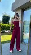Kadın Sandy Kumaş Bordo Straplez Crop Pantolon Takım