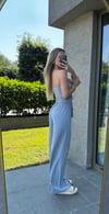 Kadın Sandy Kumaş Gri Straplez Crop Pantolon Takım