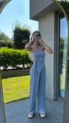 Kadın Sandy Kumaş Gri Straplez Crop Pantolon Takım