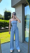 Kadın Sandy Kumaş Gri Straplez Crop Pantolon Takım