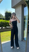 Kadın Sandy Kumaş Siyah Straplez Crop Pantolon Takım