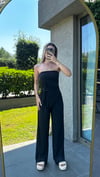 Kadın Sandy Kumaş Siyah Straplez Crop Pantolon Takım