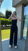 Kadın Sandy Kumaş Siyah Straplez Crop Pantolon Takım