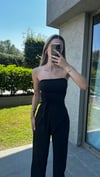 Kadın Sandy Kumaş Siyah Straplez Crop Pantolon Takım