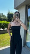 Kadın Sandy Kumaş Siyah Straplez Crop Pantolon Takım