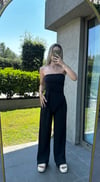 Kadın Sandy Kumaş Siyah Straplez Crop Pantolon Takım
