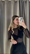 Kadın şık tül detay siyah bluz