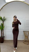 Kadın sırt dekolte maxi boy vücudu saran elbise