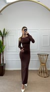 Kadın sırt dekolte maxi boy vücudu saran elbise