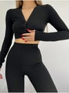 kadın siyah crop hırka eşofman takım