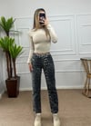 Kadın siyah leopar desen mom jean