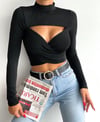 Kadın siyah pencere detay uzun kollu crop bluz-body