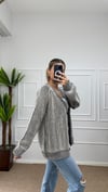 Kadın siyah standart beden salaş çizgi yumoş hırka