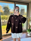 Kadın standart beden kalp desenli uzun kollu Pinterest kazak