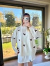 Kadın standart beden kalp desenli uzun kollu Pinterest kazak