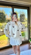 Kadın standart beden kalp desenli uzun kollu Pinterest kazak