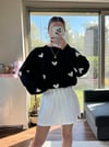 Kadın standart beden kalp desenli uzun kollu Pinterest kazak