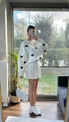 Kadın standart beden kalp desenli uzun kollu Pinterest kazak