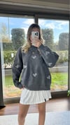 Kadın standart beden kalp desenli uzun kollu Pinterest kazak