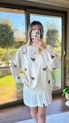 Kadın standart beden kalp desenli uzun kollu Pinterest kazak