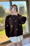 Kadın standart beden kalp desenli uzun kollu Pinterest kazak