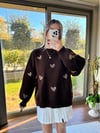 Kadın standart beden kalp desenli uzun kollu Pinterest kazak