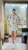 Kadın standart beden kalp desenli uzun kollu Pinterest kazak