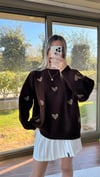 Kadın standart beden kalp desenli uzun kollu Pinterest kazak