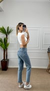 Kadın taş detay parlak mom  jean 