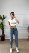 Kadın taş detay parlak mom  jean 