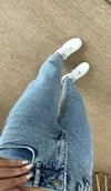 Kadın taş detay parlak mom  jean 