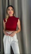 Kadın Vatkalı Yan Büzgü Koyu Kırmızı Crop Bluz 